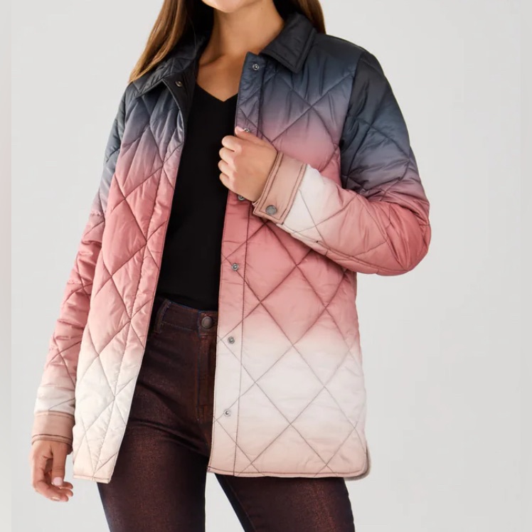 Fdj Women's Quilted Ombre Charcoal Rust Tone Jacket Snap Closures Large New